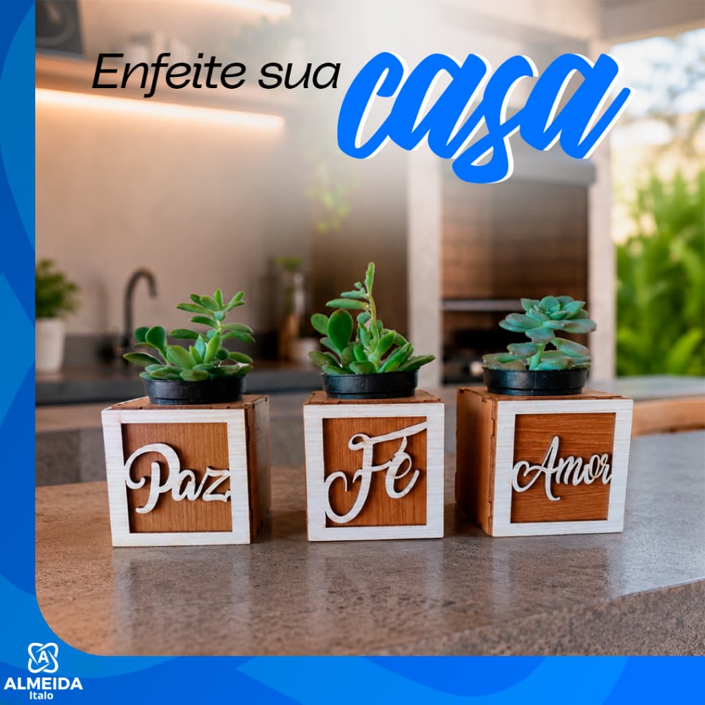 Trio de vasinhos de madeira para plantinha artificial/decoração suculentas lar Doce lar