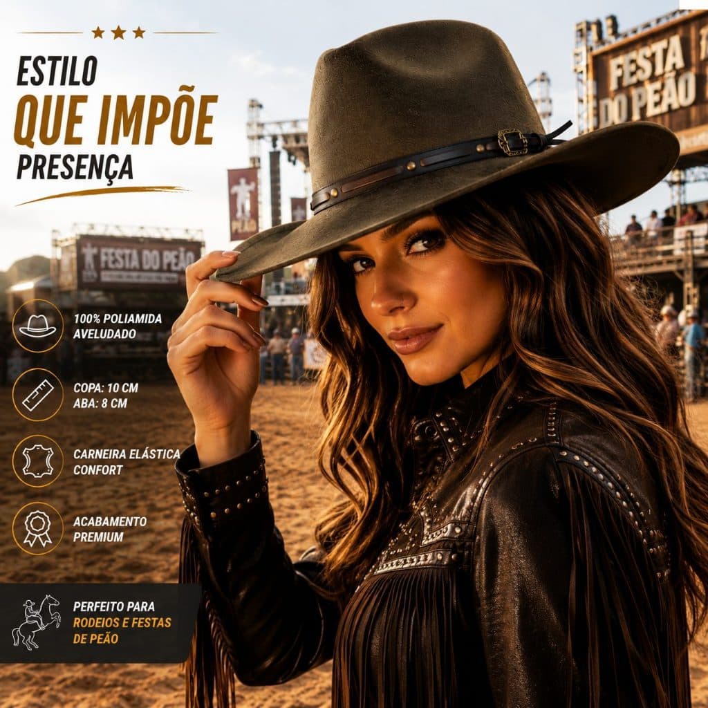 Chapéu Feminino Premium Boiadeira Country Cowboy Rodeio Barretos Festa de Peão Premium