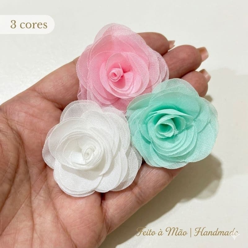 ​Flor de Tecido Voal Aplicada Flor de Organza para Artesanato e Acessórios Lembrancinhas Enfeites Ornamento