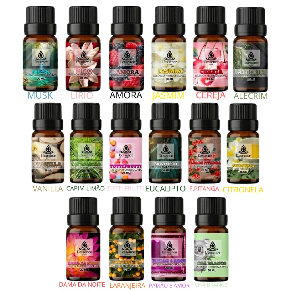 Kit 24 Essências Hidrossolúvel para aromatizador, Difusor e Umidificador 20ml | +33 Fragrâncias Exclusivas
