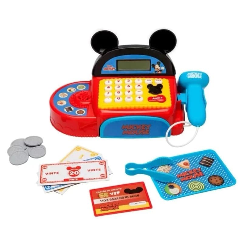 Caixa Registradora Infantil Mickey Mouse com Scanner e Calculadora – Diversão Garantida