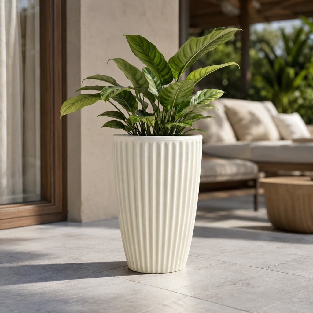 Vaso de Planta Flor Decorativo Coluna Romana Canelado PP 36x24 Polietileno Interior Exterior Jardim