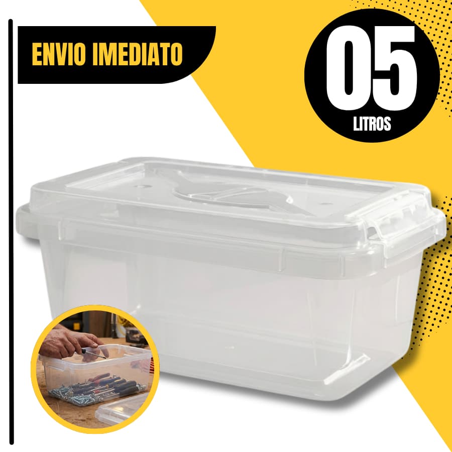 Caixa Retangular 05 Litros Transparente Com Trava Para Transporte
