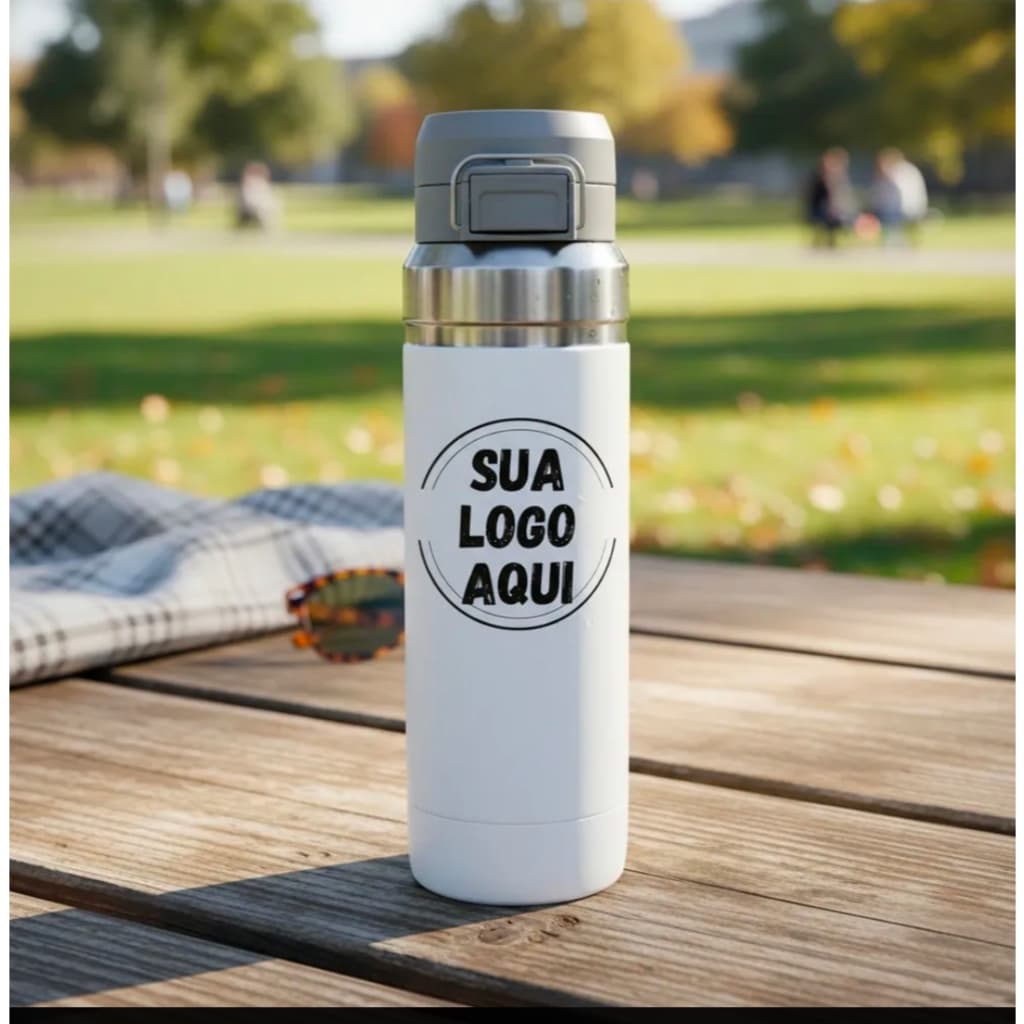 Garrafa térmica personalizada inox com tampa e alça gravação a laser, logo , nome frase ou desenhos ideal para escola