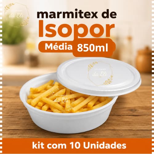 Embalagem Marmitex de Isopor Média 850ml com 10 Unidades