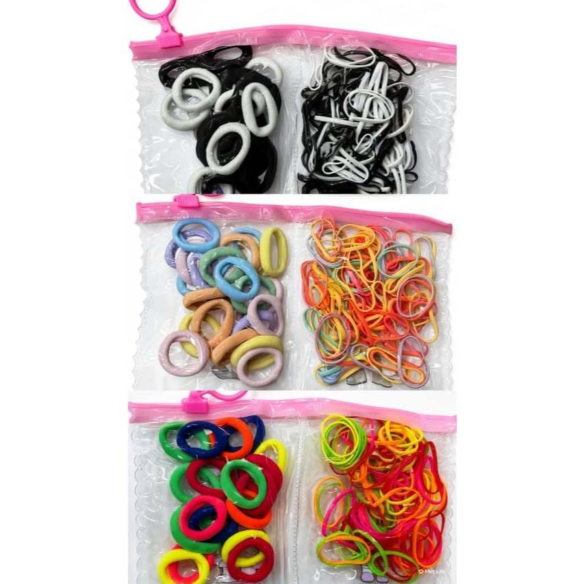 KIT BUCHINHA E ELASTICO DE CABELO COLORIDOS INFANTIL 110 ELASTICOS + 20 BUCHINHAS