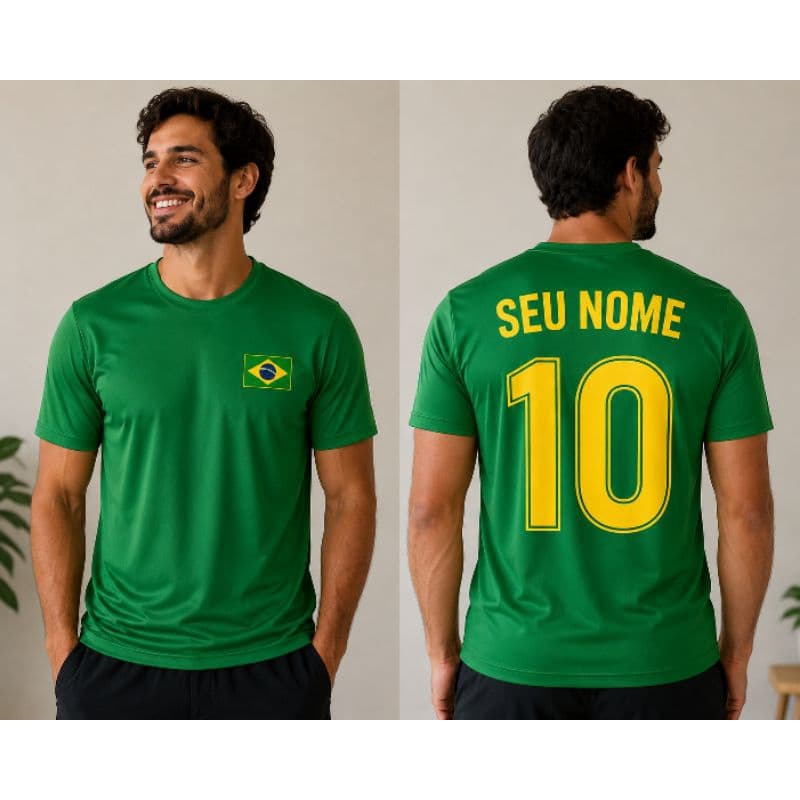 Camiseta do brasil estampada com seu nome em algodão adulto e infantil