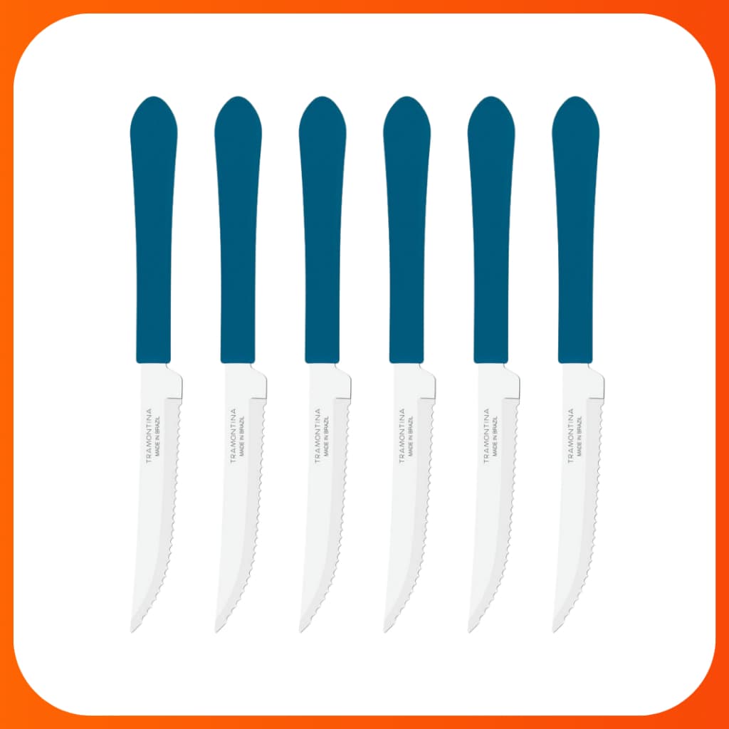 Faca Tramontina Inox Cabo Azul Claro Leme - Conjunto