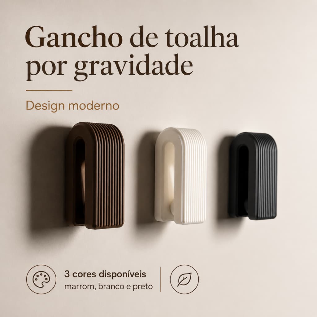Gancho de Toalha por Gravidade Sem Furo Suporte de Parede Travamento Automático Moderno