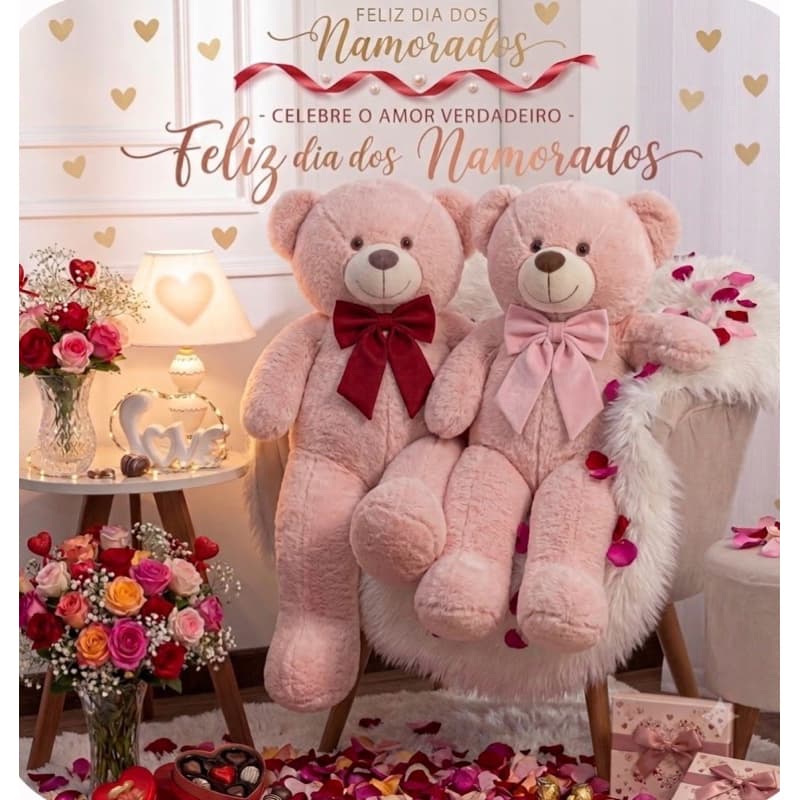 Urso Pelucia GiganteTeddy Rose 1,10 Metros Temos opções d troca de laço FOFINHO DIA DOS NAMORADOS GRANDE PRESENTE MACIO