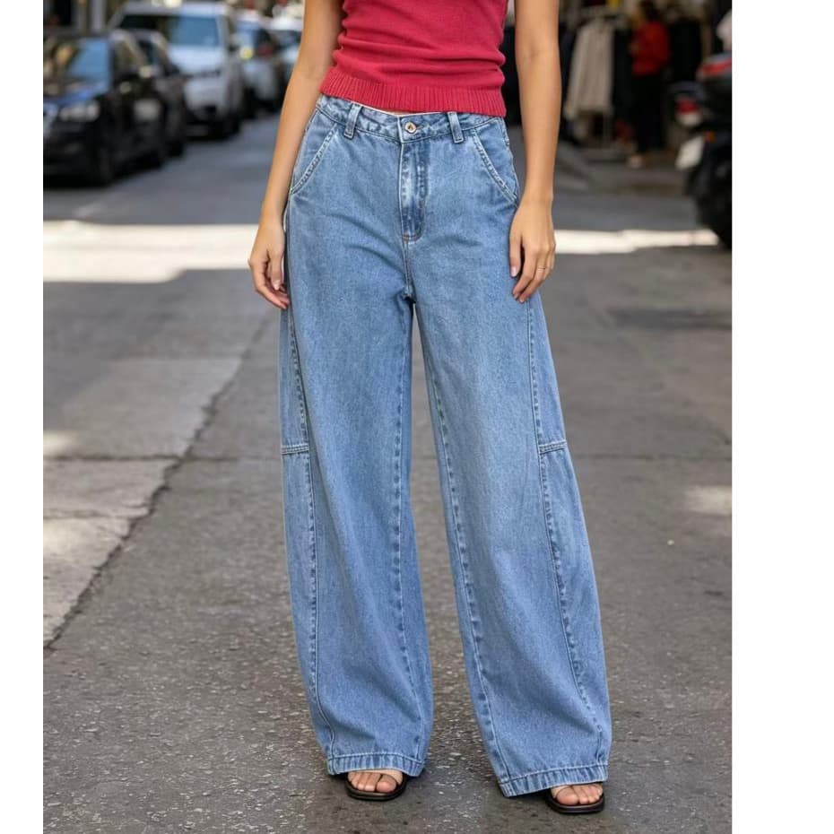 Calça Jeans Calça Barrel femininas Calça  Larga Estilosa Moda 100% Algodão
