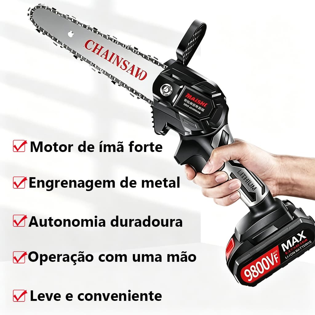 Mini Motosserra Elétrica Sem Fio 24V + Guias 4" e 6" Poda e Corte