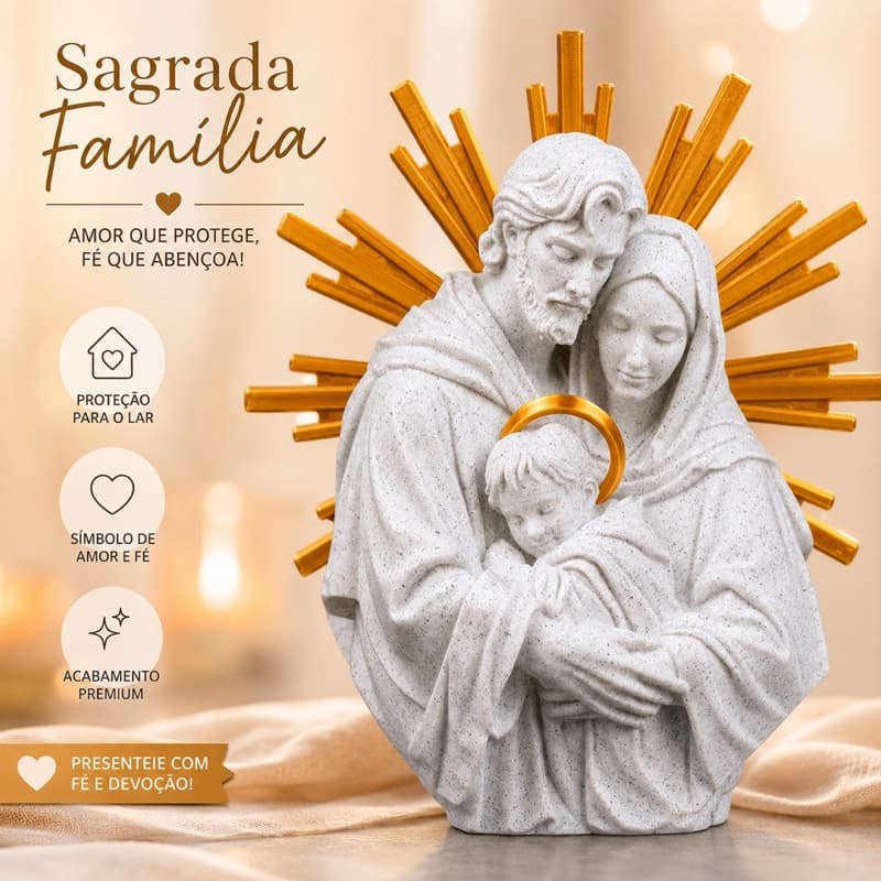 Escultura Sagrada Família Imagem Católica de Parede Decoração Religiosa para Lar Presente Católico 19cm