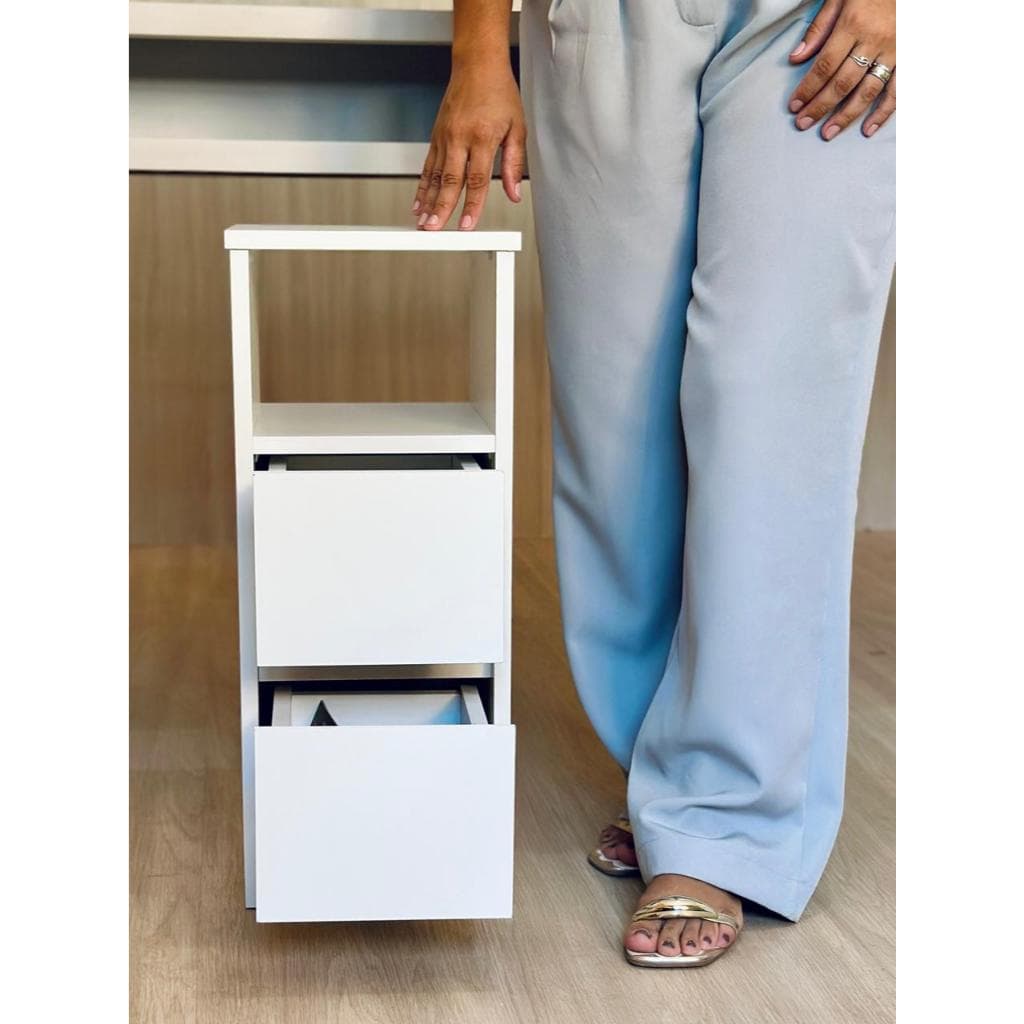 Mesa De Cabeceira Estreito 2 Gavetas e Nicho 25x60x30 De Chão Em Mdf