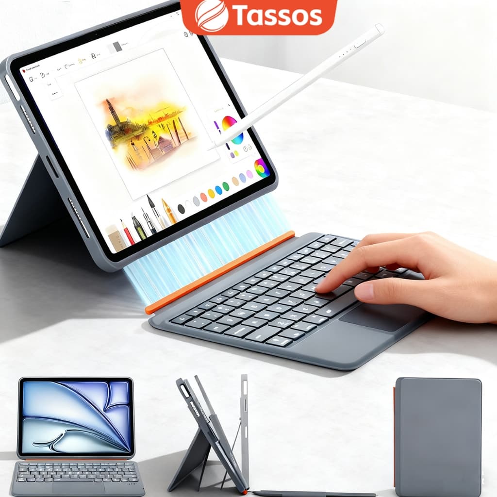 TASSOS Capa Para iPad Com Removível Teclado De 11 Polegadas, Trackpad Maior,Retroiluminado Em 7 Cores