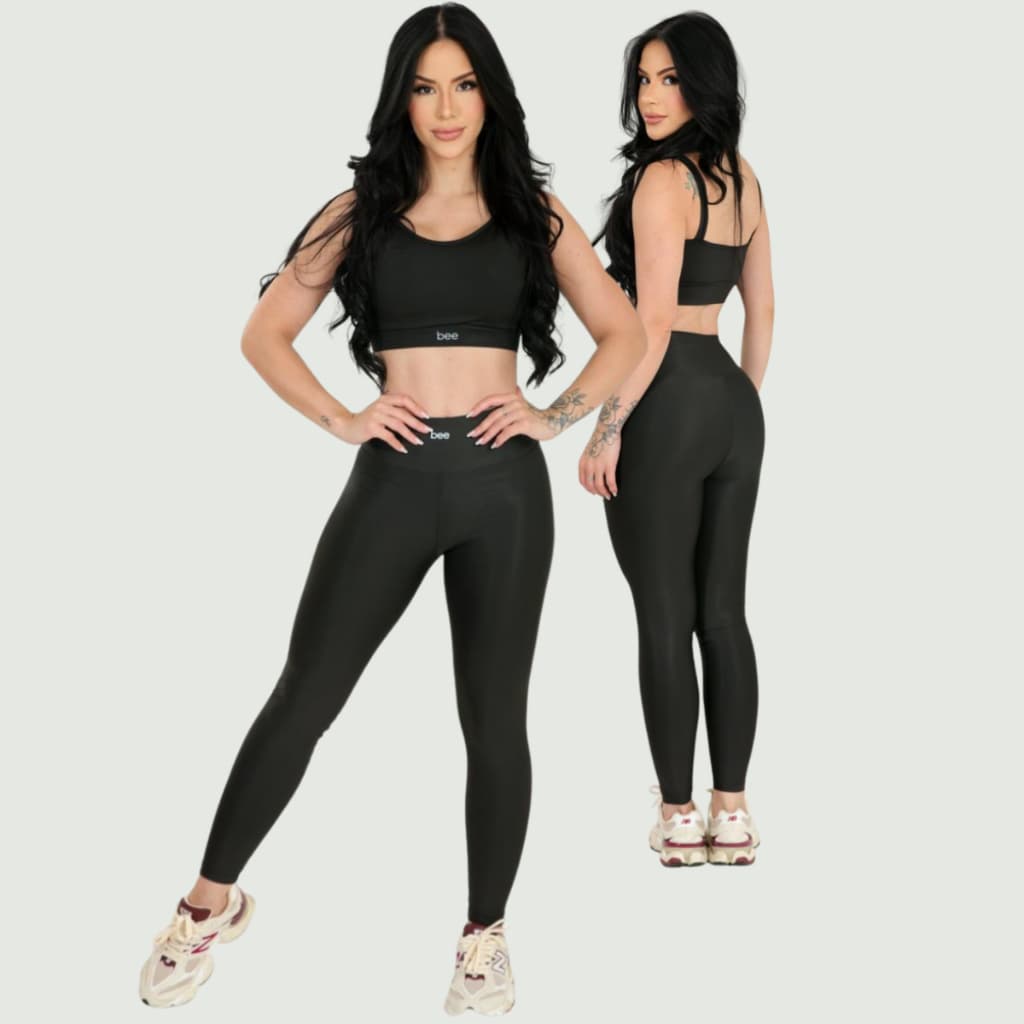 Conjunto Fitness Feminino Legging e Top Academia Zero Transparência Cintura Alta Modelador Treino Musculação Crossfit