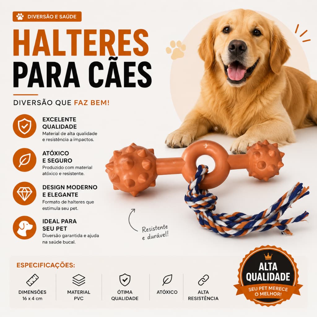 Mordedor Pet Halteres Corda Brinquedo Mastigável para Cães 16 CM