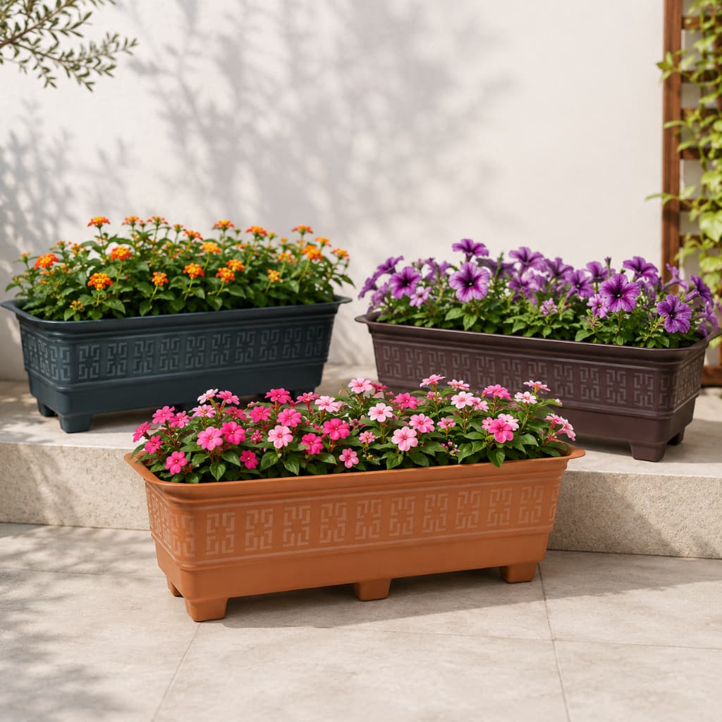 Kit Floreiras Jardineiras Vasos Plásticos Retangulares Grandes 6L Jardim Plantas Flor Horta Tempero