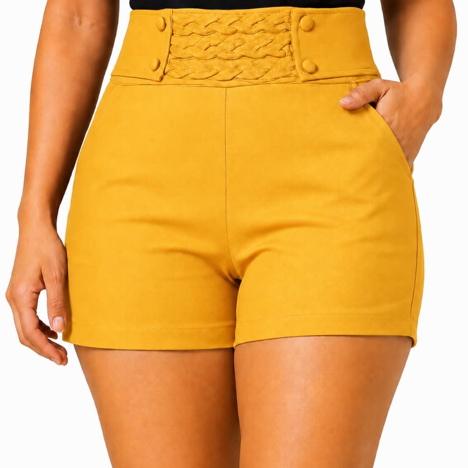 Short Alfaiataria Com Bolso Cintura Alta com Botões short casual confortável, short moda feminina.