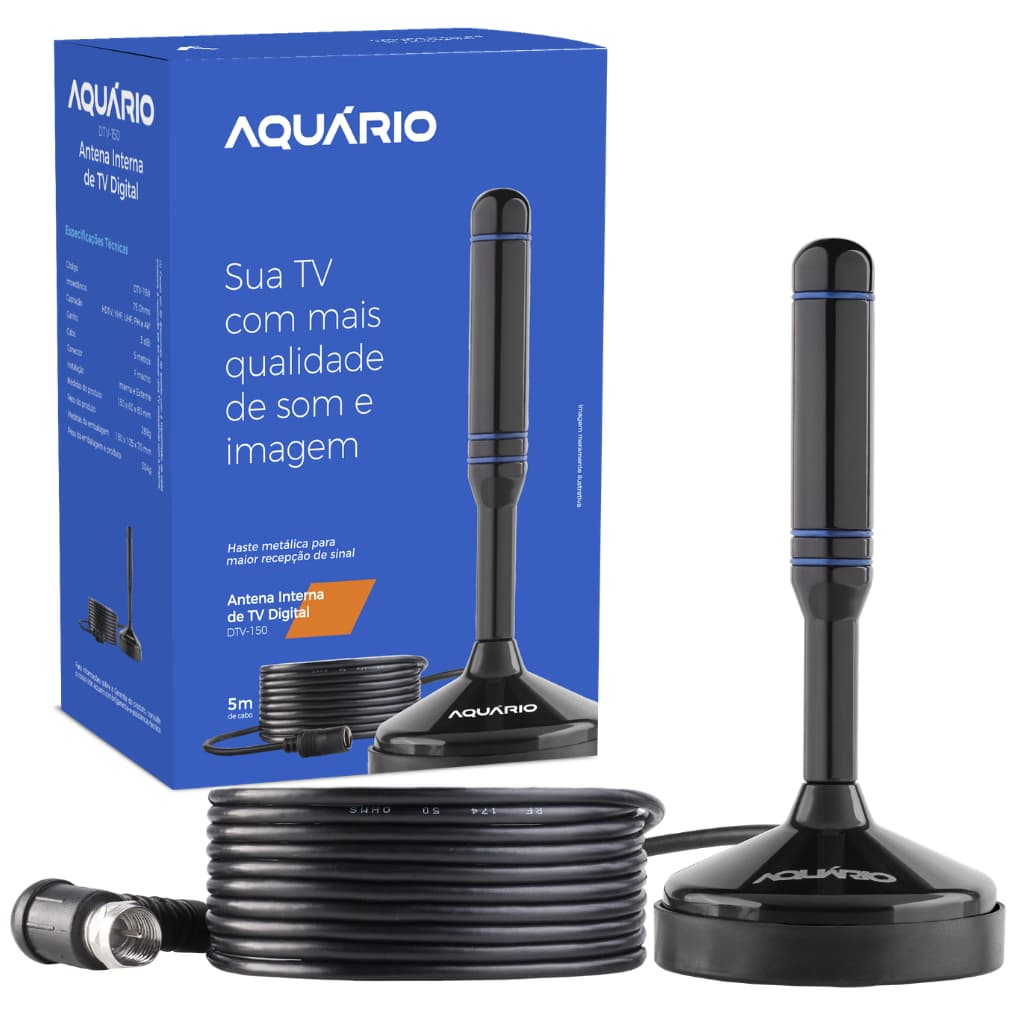 Antena Digital Interna 4 Em 1 Hdtv Vhf Uhf Fm DTV-150 Aquário