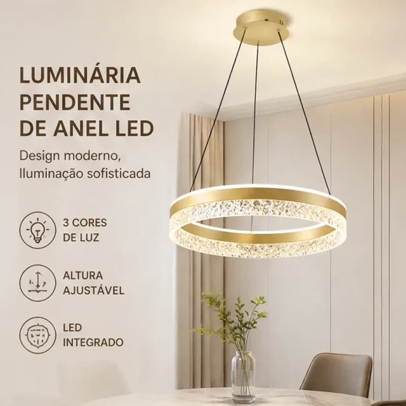 Luz de teto de anel dourado LED, temperatura de cor ajustável, sem piscar, decoração de casa moderna