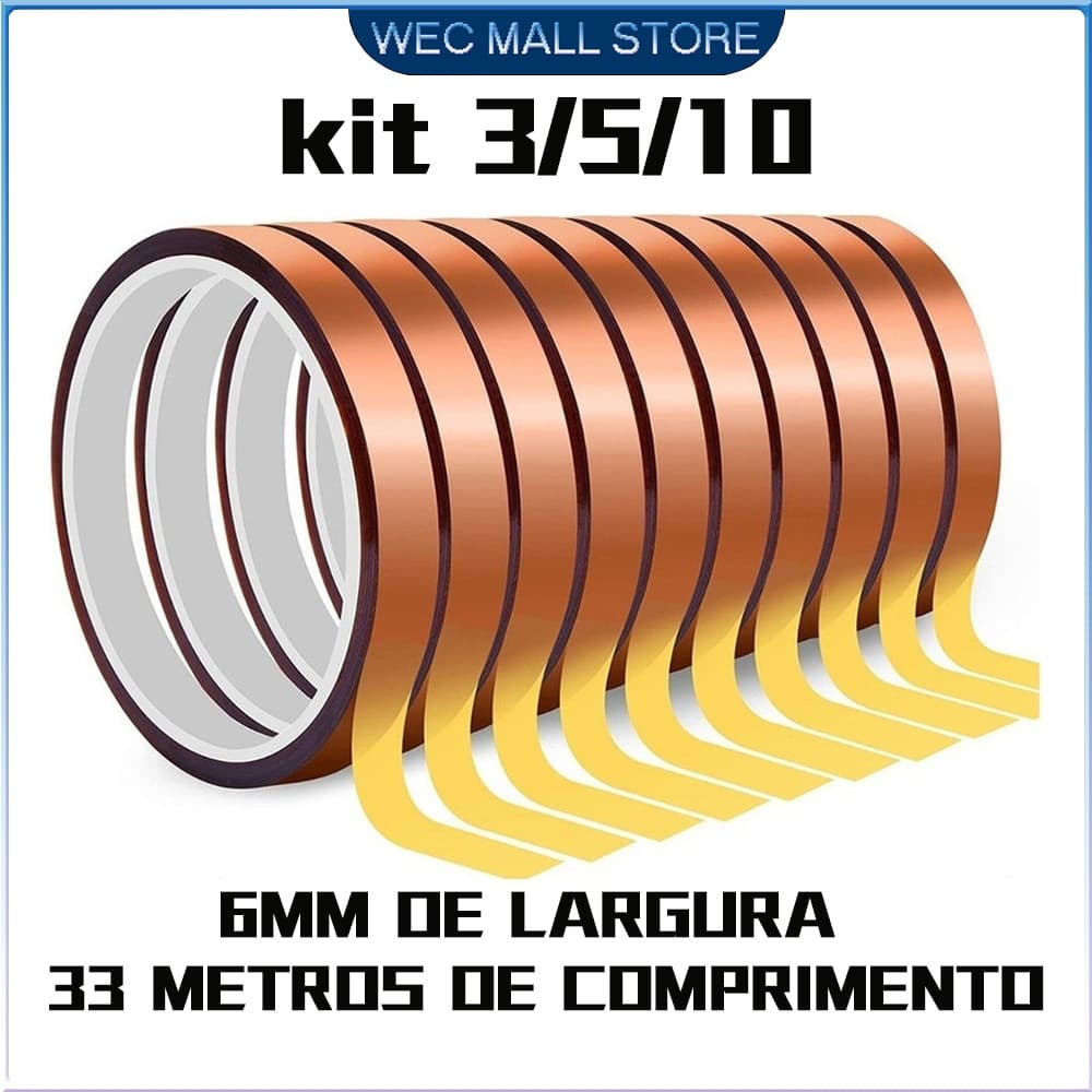Kit com 3/5/10 fitas térmicas para sublimação, 6mm x 33 m, resistentes ao calor e com adesão segura