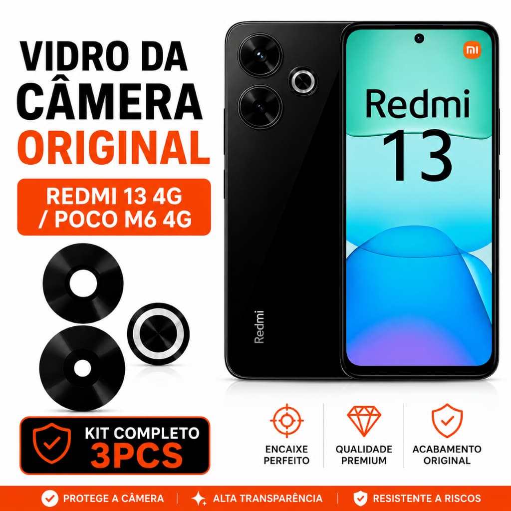Vidro Da Câmera Redmi 13 4G Poco M6 4G Sem Aro Kit Completo Lente Traseira Alta Transparência