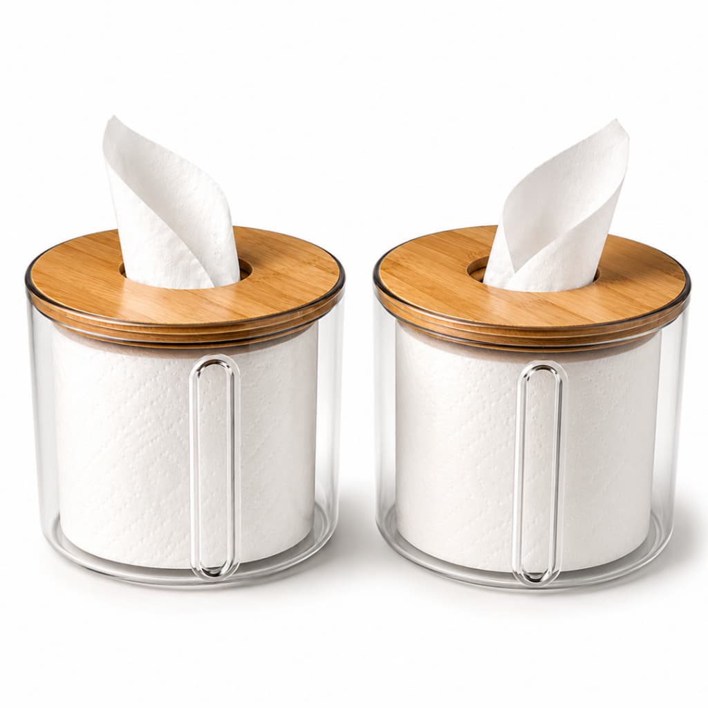 Kit 2 Porta Papel Higiênico Bambu Transparente Banheiro Lavabo