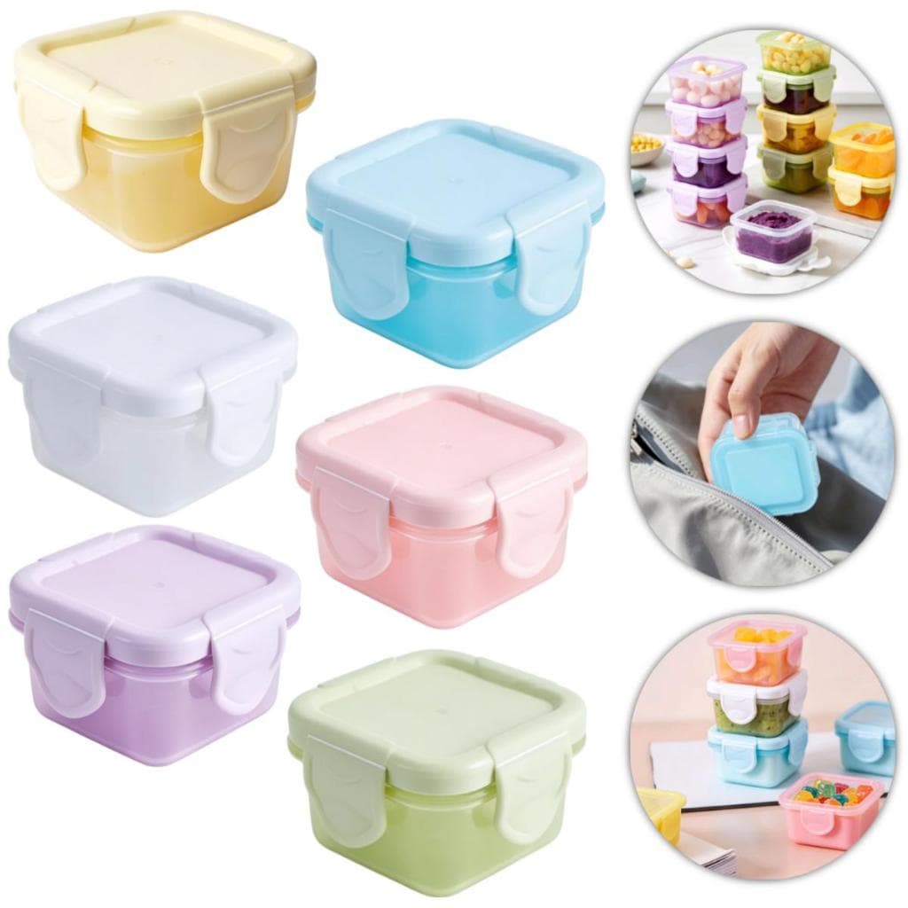 Kit Mini Potes com Travas 60ml Plástico Livre de BPA Lancheira Marmita