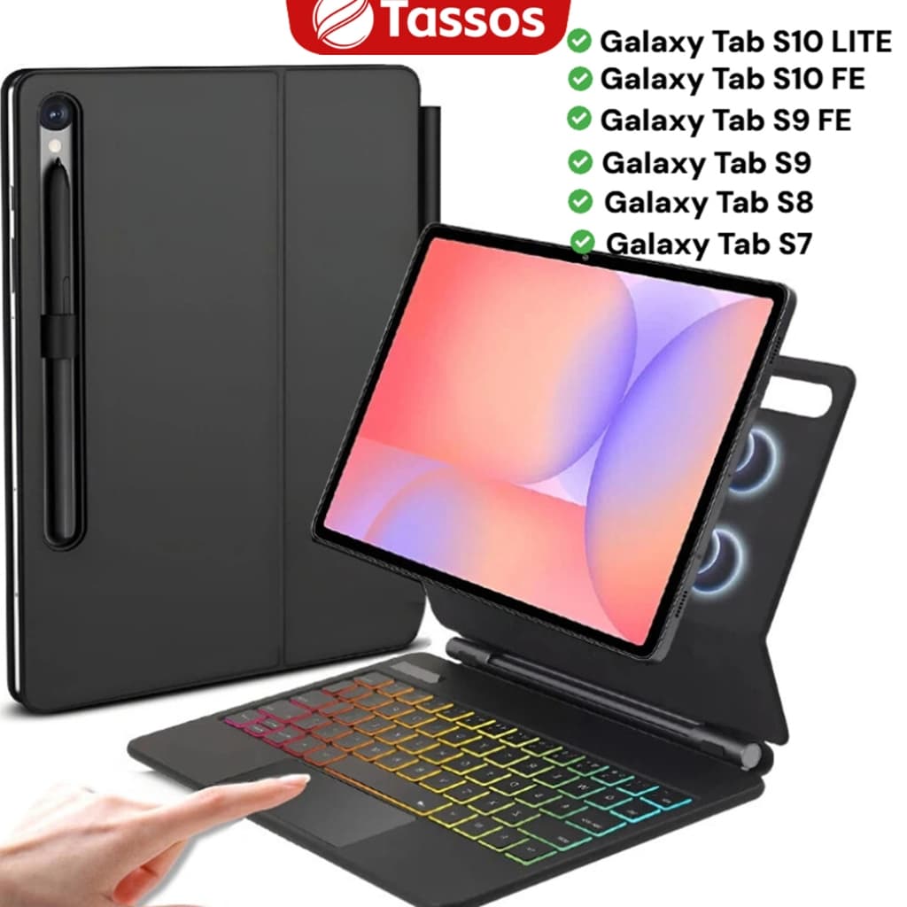 TASSOS Capa Com Teclado Magnético Para Samsung Galaxy Tab S10FE/S9FE/S9/8/7 11Polegadas Com Suporte Para Caneta S Pen