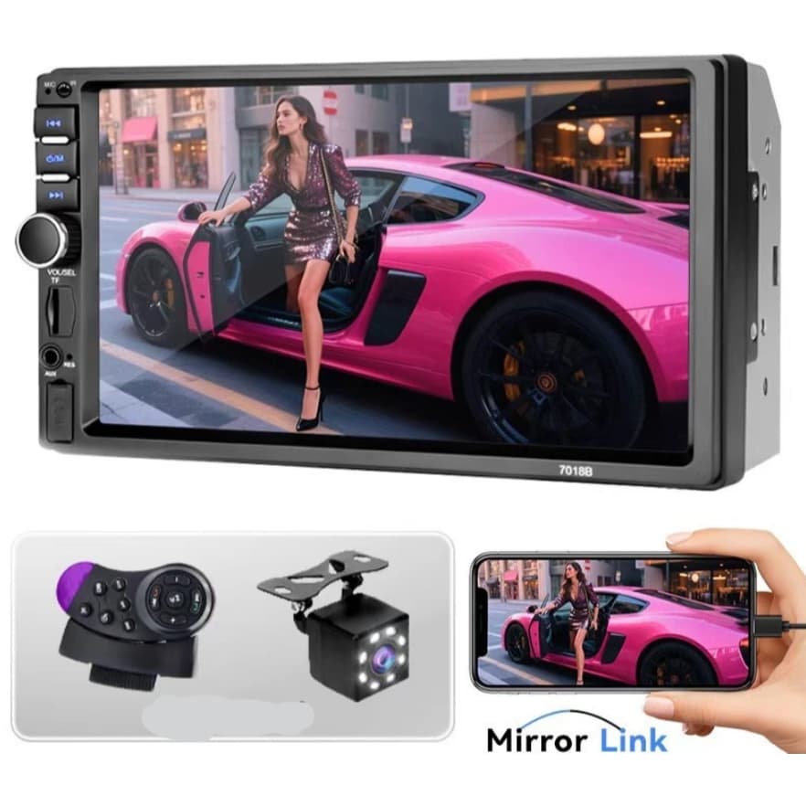 Central Multimídia MP5 2 Din 7" Bluetooth Rádio USB/AUX/TF com Câmera de Ré 7018B