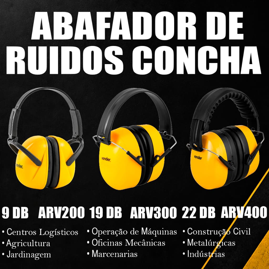 Abafador de Ruídos Concha Protetor Auricular ARV200 ARV300 ARV400 EPI Proteção Auditiva