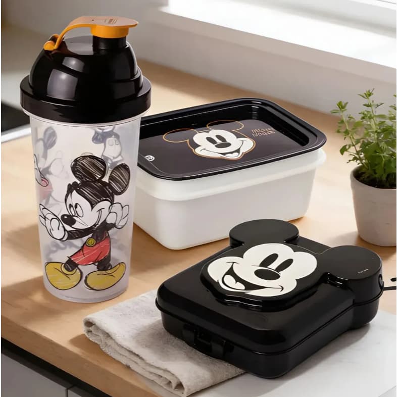 Kit Lancheira Escolar Mickey Marmita Hermética 850ml Garrafa Shakeira 580ml Porta Lanche
