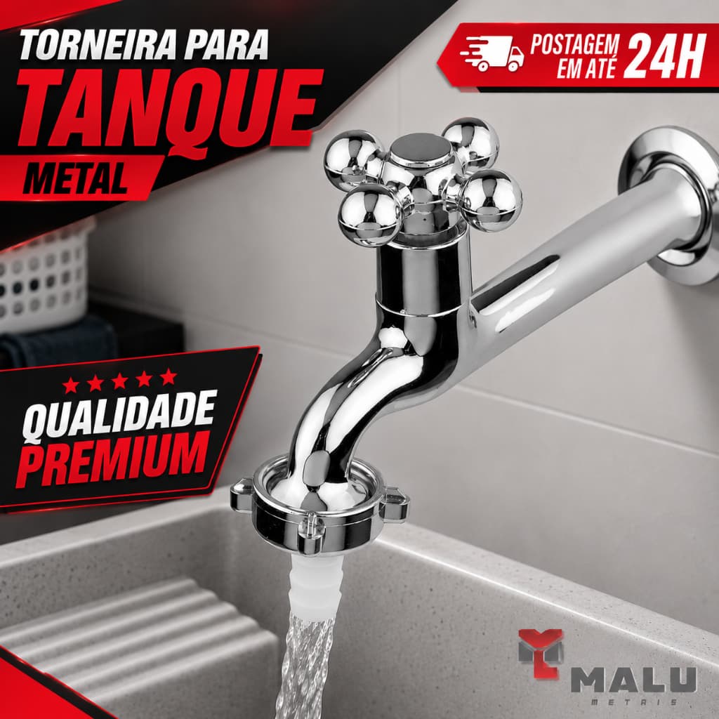Torneira P/ Tanque 1158 C/ Bico 18 Cm 1/4 Volta Metal Cromado C-33 Cód. 1133
