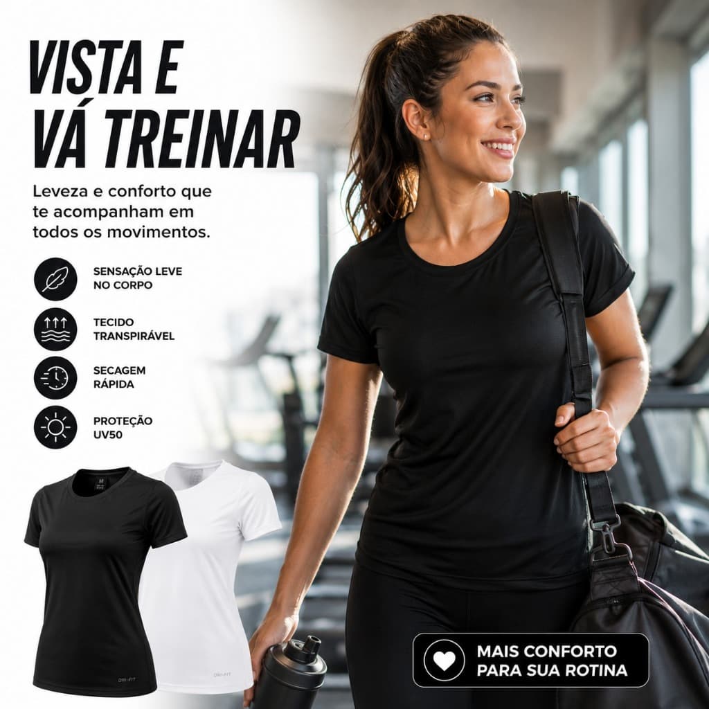 Kit 2 Camiseta Dry Fit Feminina Academia Treino Corrida Esportiva Poliéster Premium Secagem Rápida