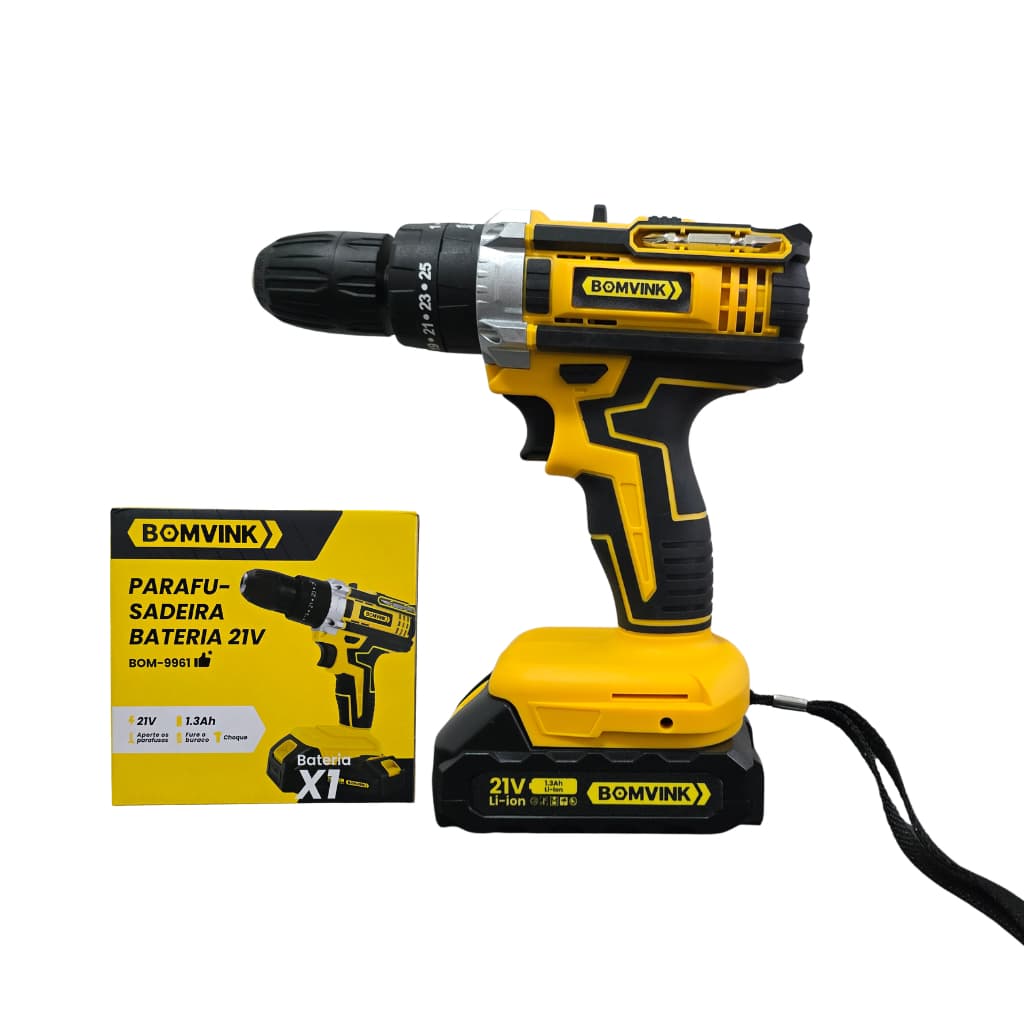 Furadeira E Parafusadeira Impacto 21v Profissional Torque 28Nm Velocidade Variável Com Acessórios