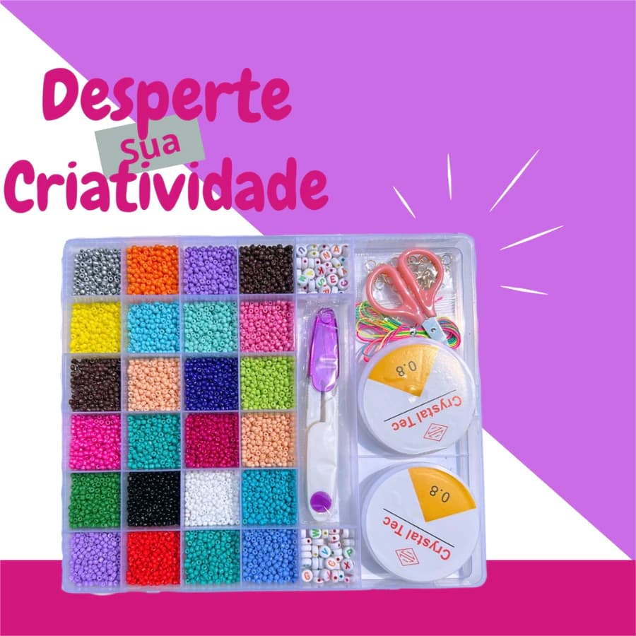 Kit Miçangas Infantil Brinquedo para Pulseira Colar colorido + Silicone e Tesoura