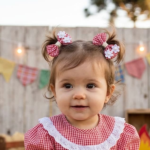 Lacinho Xadrez 2 Uni Parzinho Vermelho Laço Para Bebê Menina Infantil