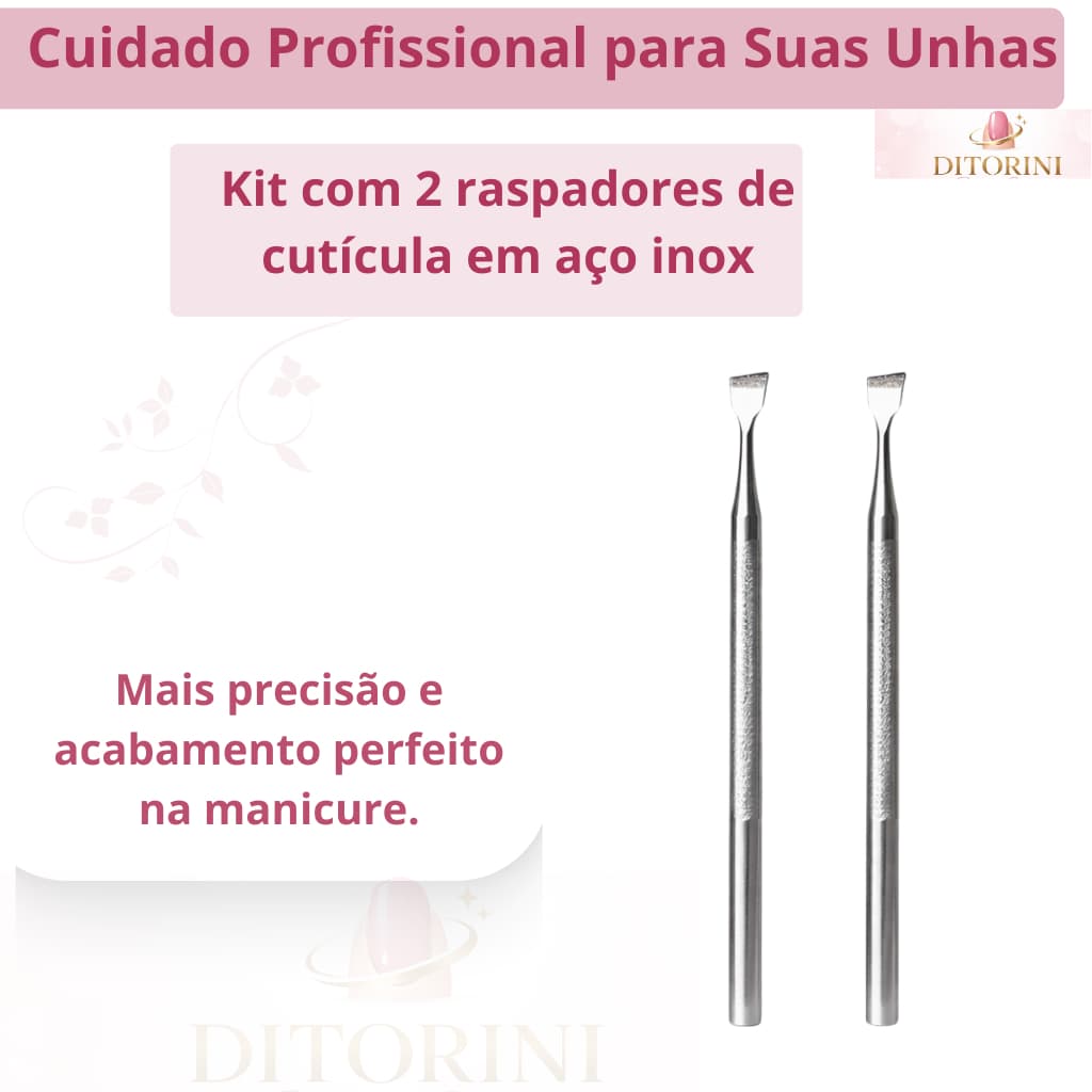 Espátula Raspador de Cutícula Profissional Aço Inox Kit 2 Unidades Manicure