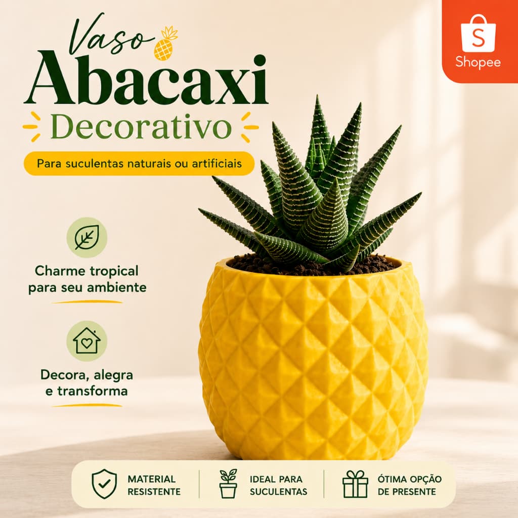 Vaso para Suculenta Abacaxi Amarelo Cachepot Decorativo Pequeno Texturizado