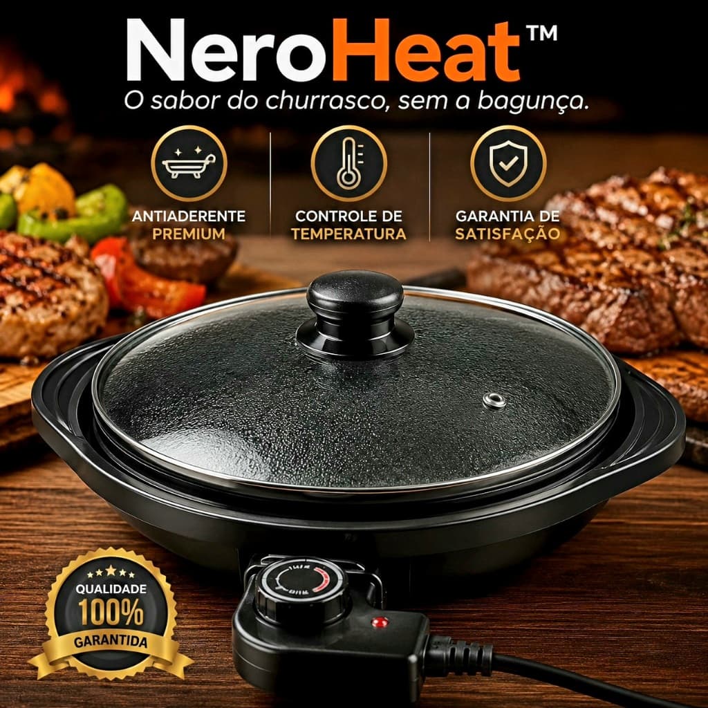 Grill Elétrico Redondo 220V com Termostato Ajustável Antiaderente Churrasqueira Elétrica Interna NeroHeat™