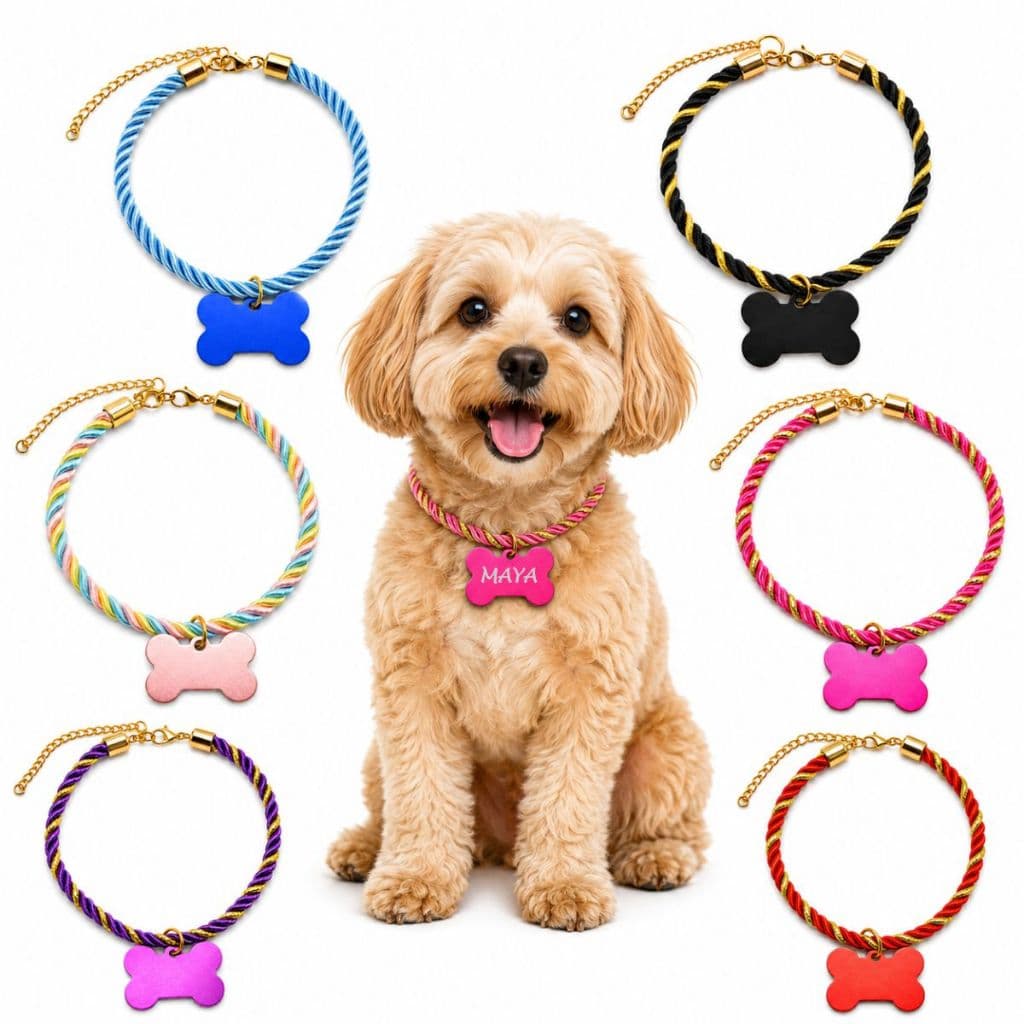 Coleira Pet Luxo Cachorro Com Pingente Osso Personalizado Plaquinha Identificação Tag Nome