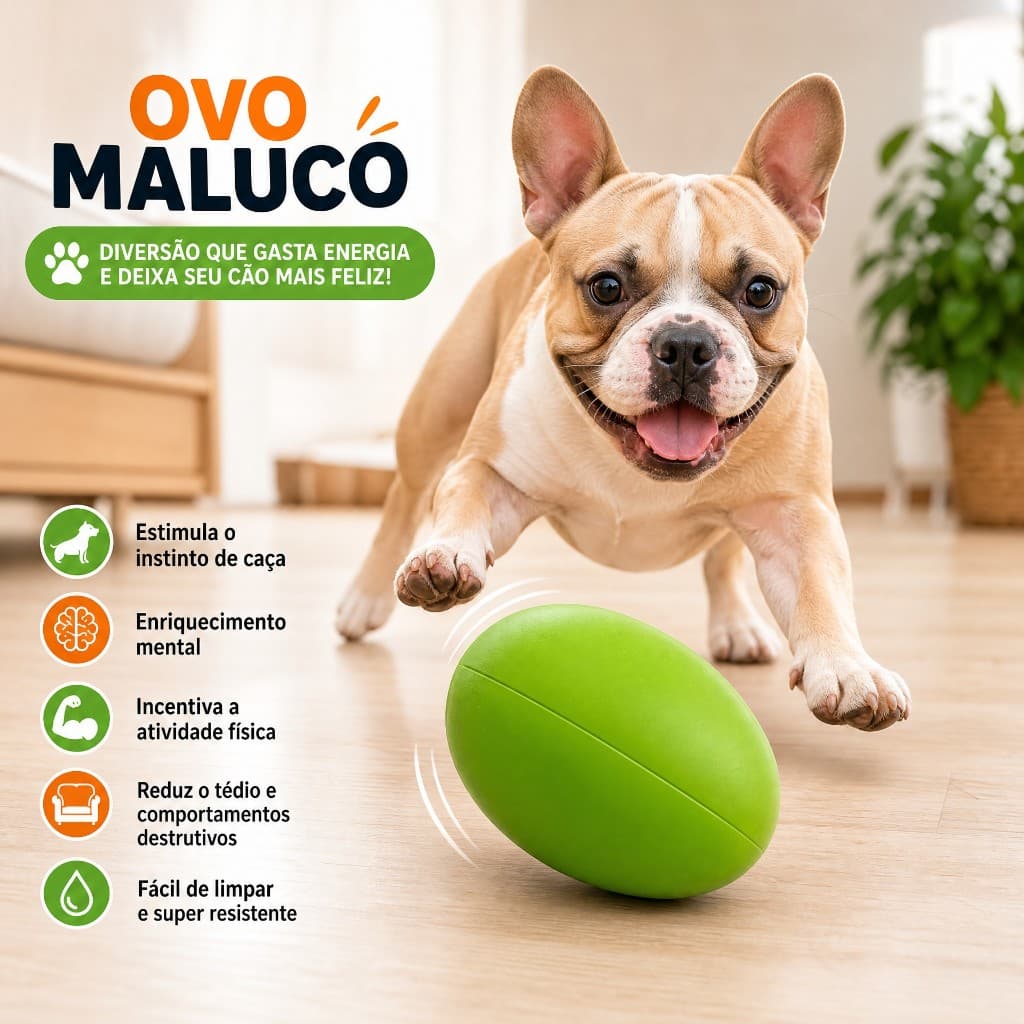 Crazy Egg Brinquedo Ovo Maluco Cachorro - G - Mordedor Interativo Resistente Antitédio - Atóxico Pet