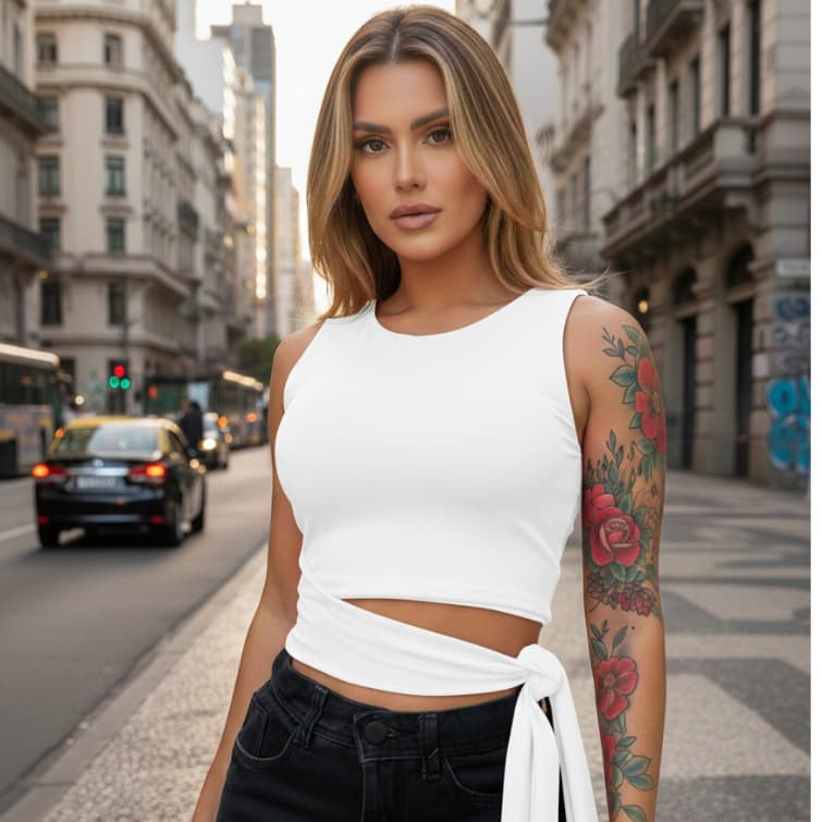 Blusa Cropped Feminino Suplex Forro Duplo Laço Lateral Com Amarração Moda Gringa Regata Lançamento