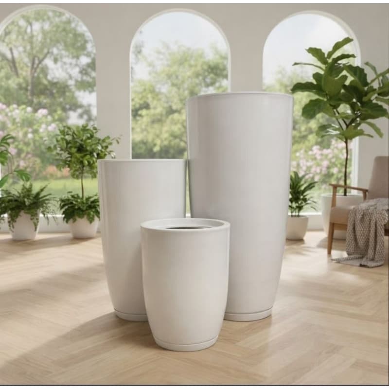 Kit 3 Vasos Decorativos Cone Bojo com Prato Coletor Embutido - Cores Tradicionais