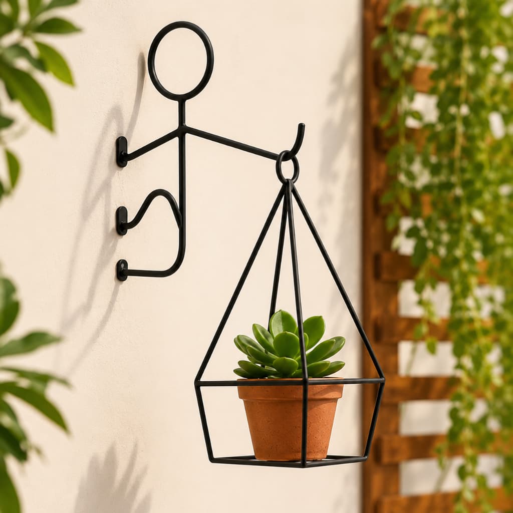 Suporte Vaso Suspenso Menino Ferro Para Plantas Parede Decorativo Casa Jardim