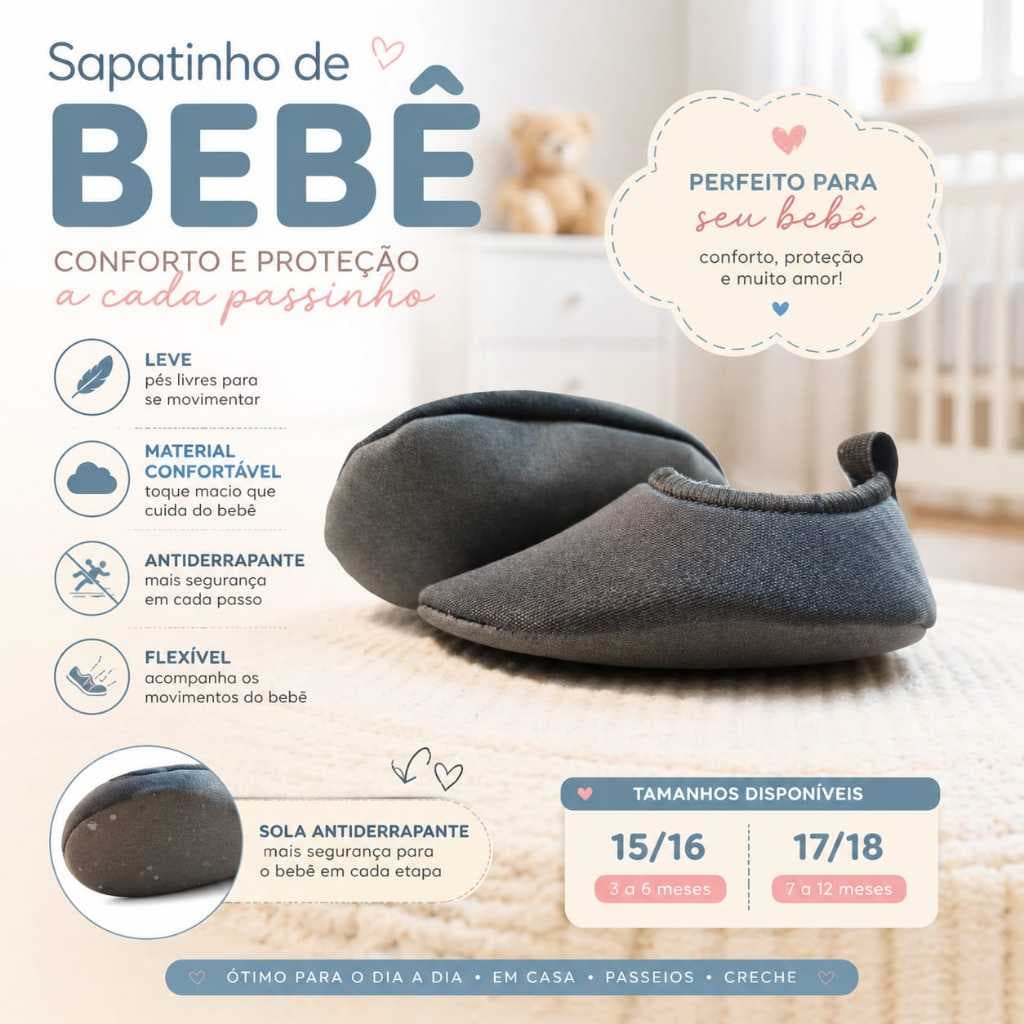 Sapatinho Calce Facil Bebe Criança Sapatilha Antiderrapante Infantil Conforto