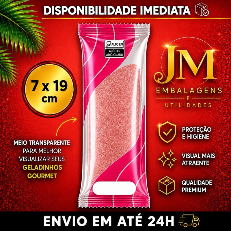 Embalagem higiênica para geladinho gourmet 7x19 dindin gourmet sacolé chup chup