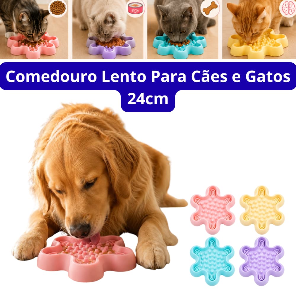 Comedouro Tigela Lento para Cães e Gatos 24,5cm – Alimentação Mais Saudável e Segura