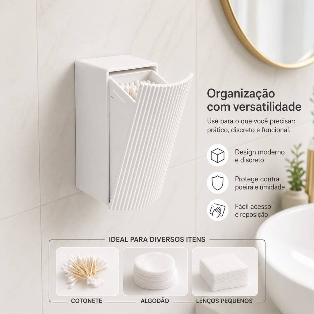 Porta Cotonete De Parede Organizador Banheiro Com Fita Adesiva